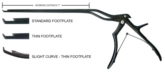 Bayonet Kerrison 40º Up, Straight Kerrison Rongeur Standard Footplate Thin Footplate Slight Curve-Thin Footplate