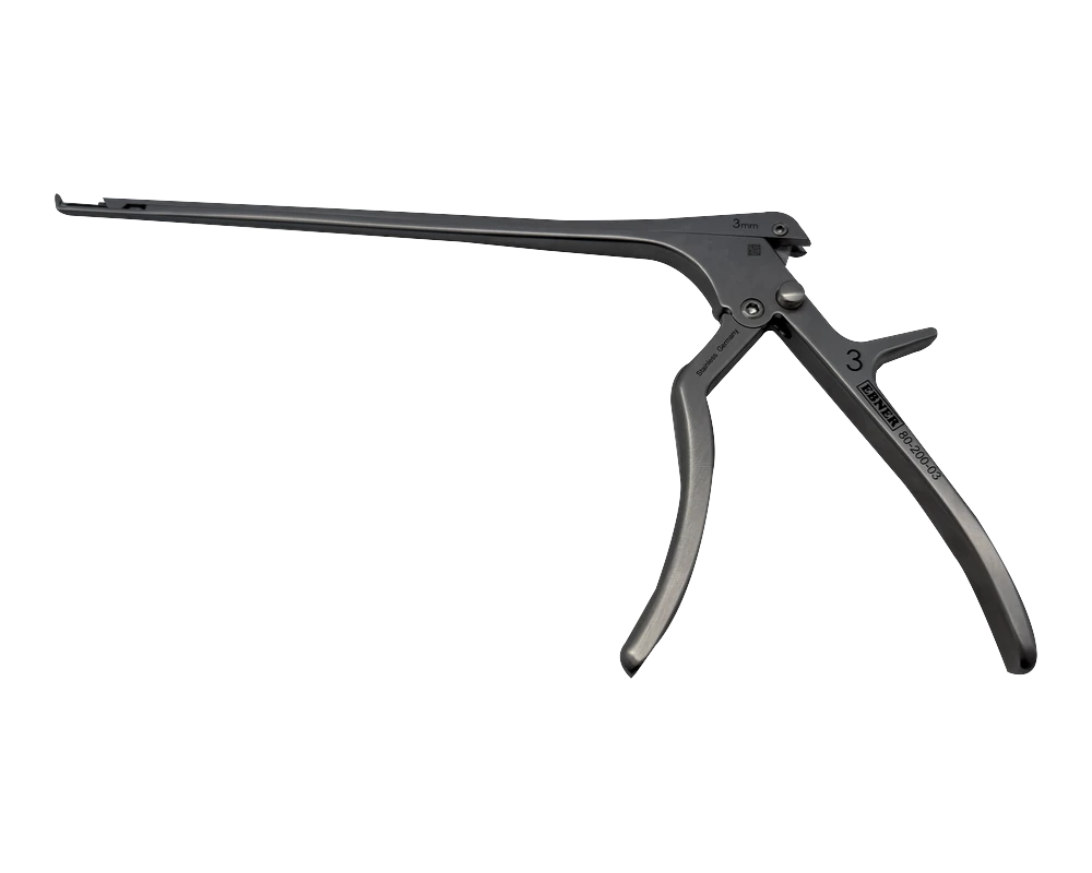 Ebner economy detachable Kerrison rongeur in satin stainless steel, 8 inch shaft, thin footplate, 3mm, part EBD-03