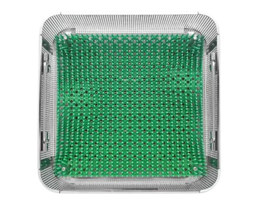 Wiggins bipolar cable sterilization tray, open with green silicone mat