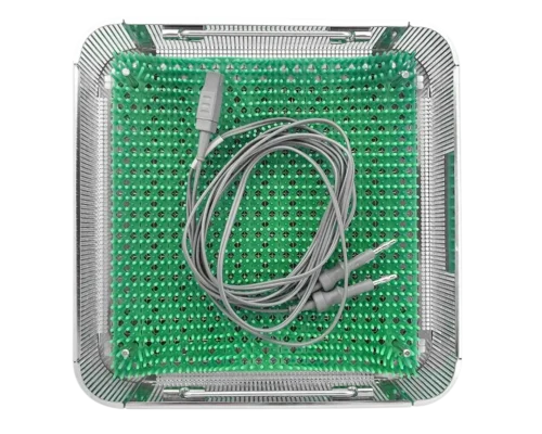 Wiggins bipolar cable sterilization tray holding a coiled bipolar cable