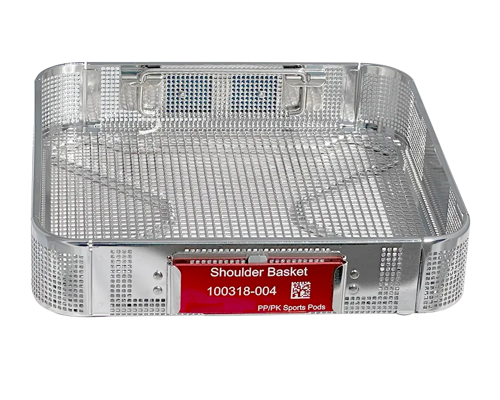 Wiggins UniClip permanent tray ID clipped to a sterilization basket